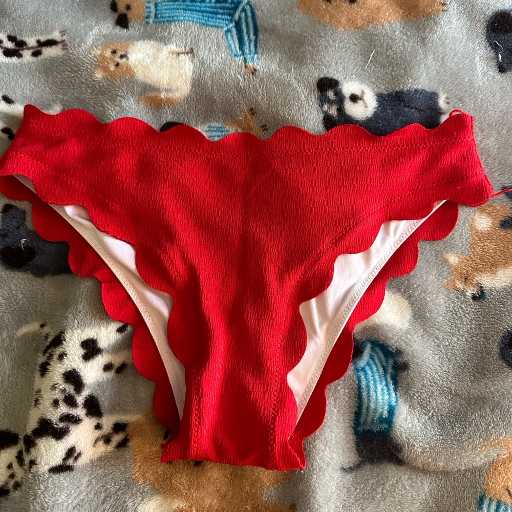 Women’s red ruffle cut bikini bottoms size medium
